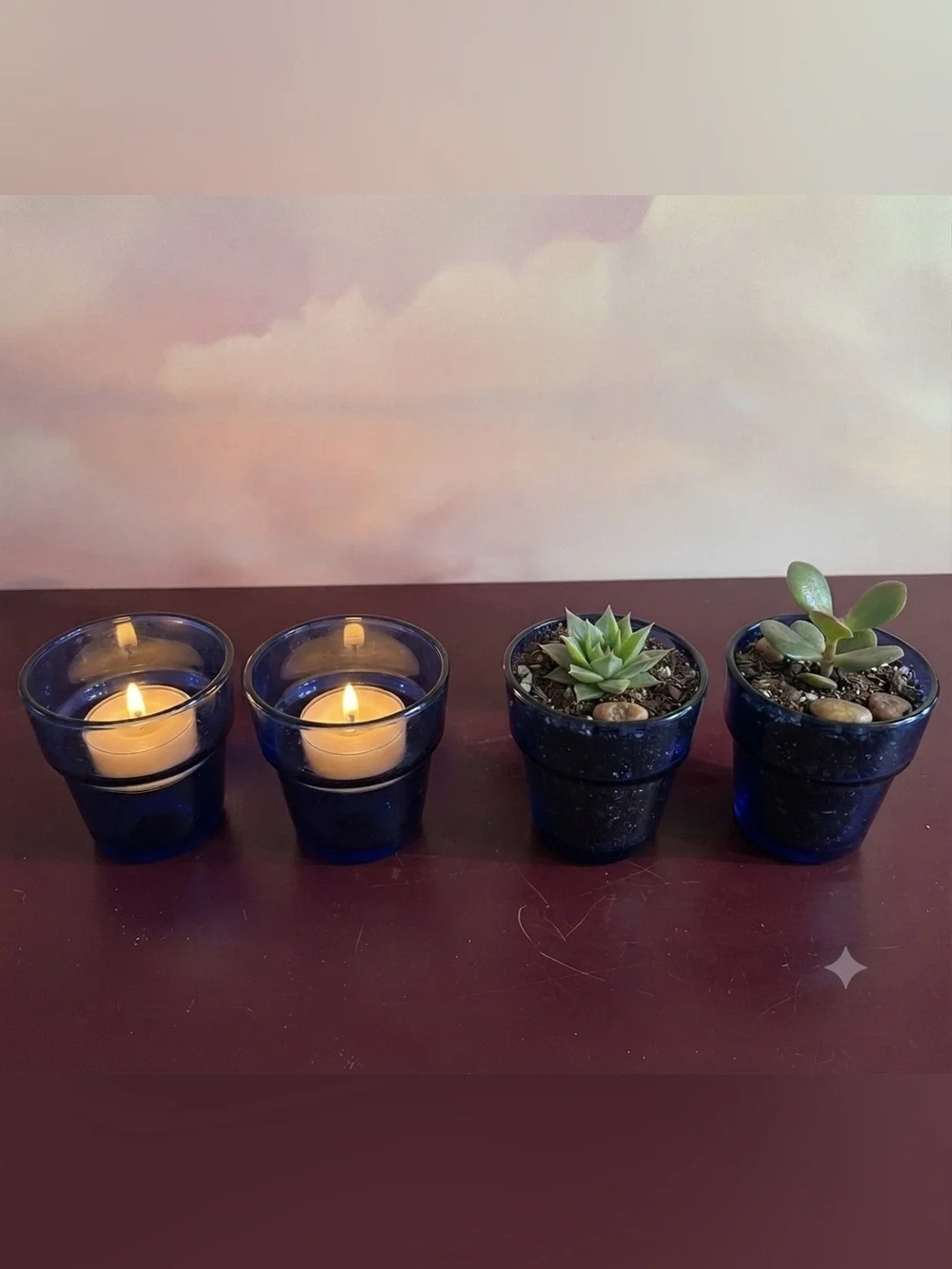 Vintage Anchor Hocking cobalt blue glass votive candle holders or small flower